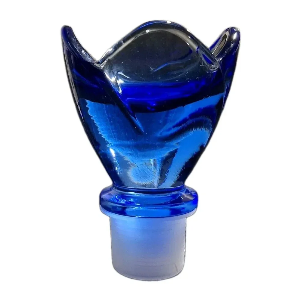 Bormioli Rocco Bouquet Cobalt Blue Glass Decanter Stopper Italy Tulip Rose